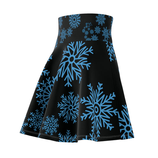 Snowfall in Bloom - Black Flared Skirt