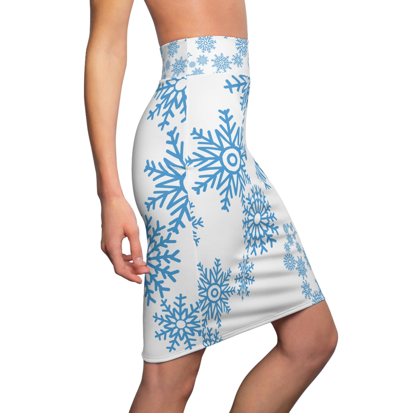 Snowfall in Bloom - White Pencil Skirt