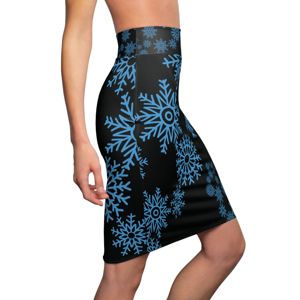 Snowfall in Bloom - Black Pencil Skirt