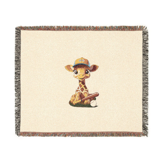 Little Giraffe, Big League — Cream Woven Blanket
