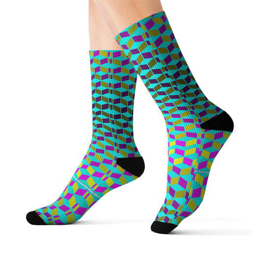 Neon Cube Cascade Socks