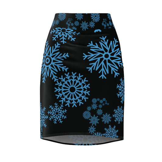 Snowfall in Bloom - Black Pencil Skirt