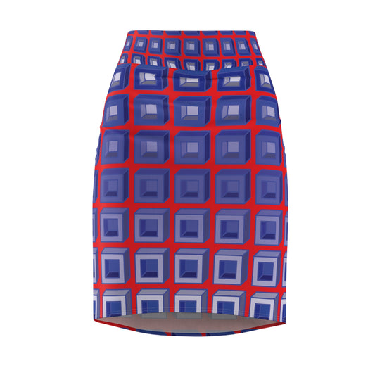 Crimson Dimension Pencil Skirt