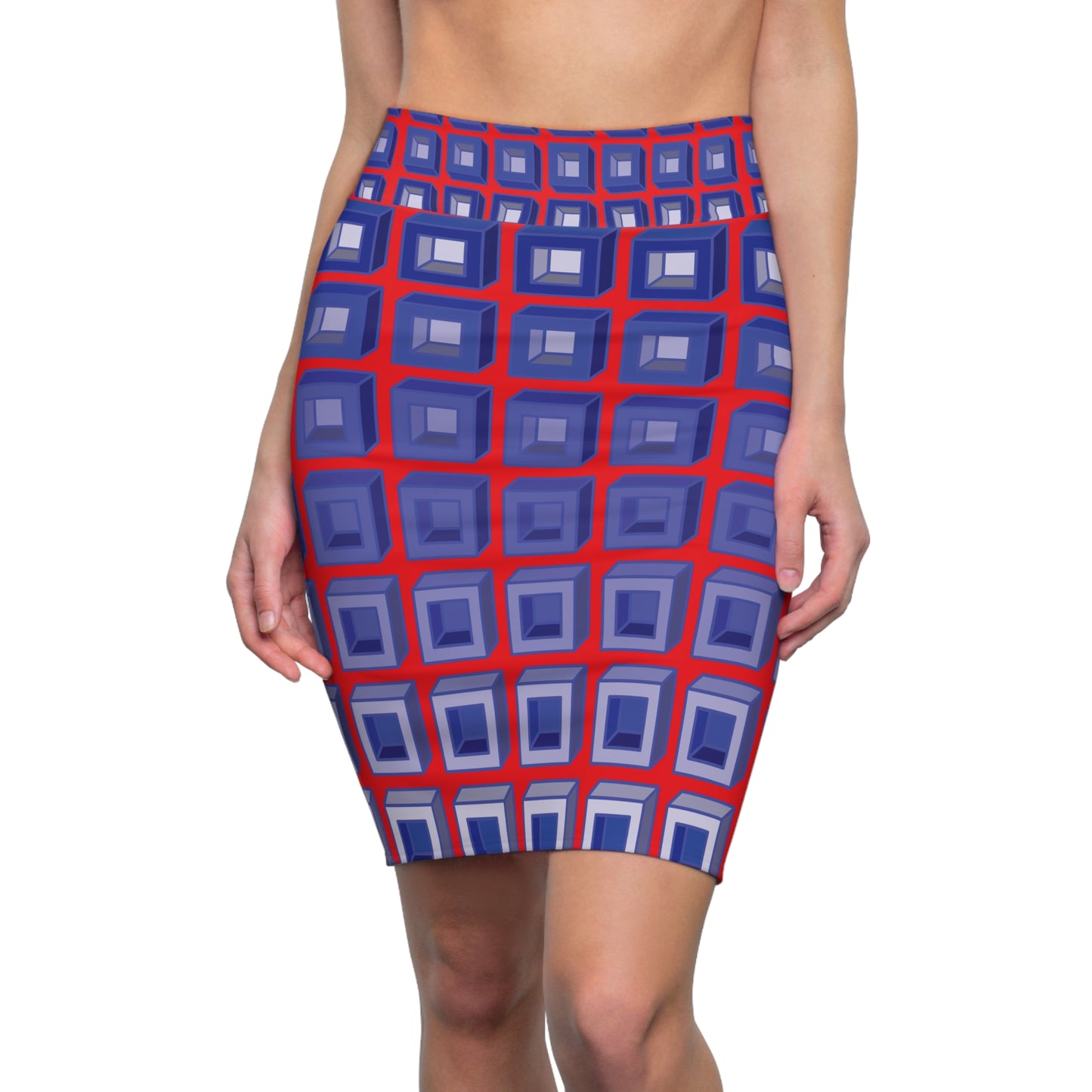Crimson Dimension Pencil Skirt