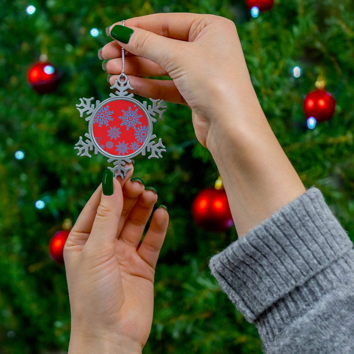 Let it Snow on Red Pewter Snowflake