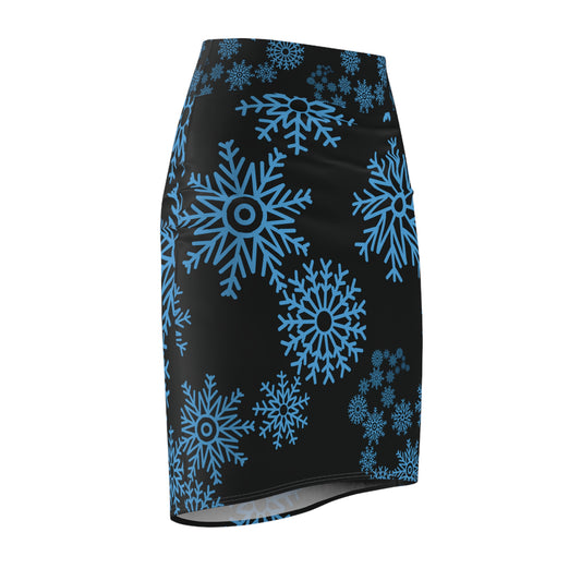 Snowfall in Bloom - Black Pencil Skirt