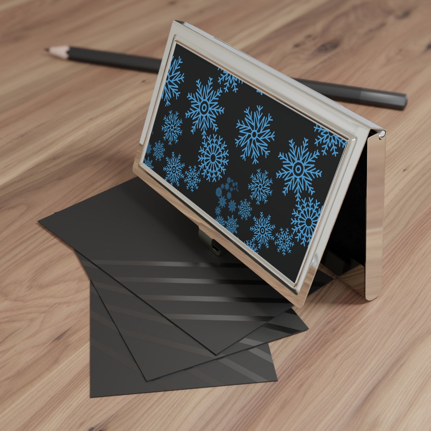 Snowfall in Bloom - Black Card Holder