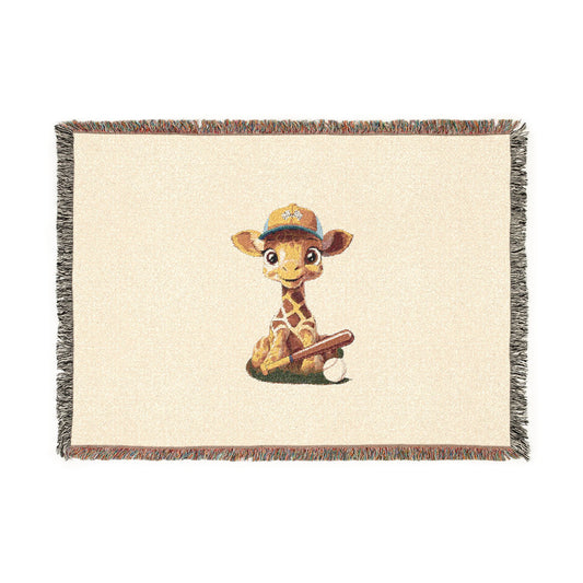 Little Giraffe, Big League — Cream Woven Blanket
