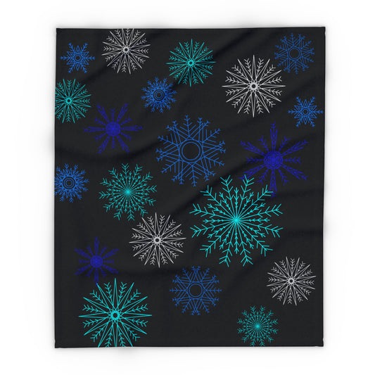 Snowfall in Bloom - Black Fleece Blanket