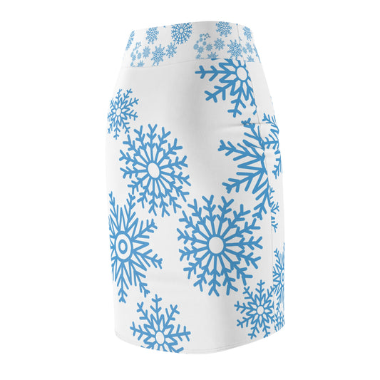 Snowfall in Bloom - White Pencil Skirt