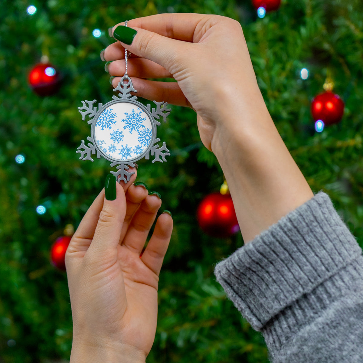 Let it Snow on White - Pewter Snowflake