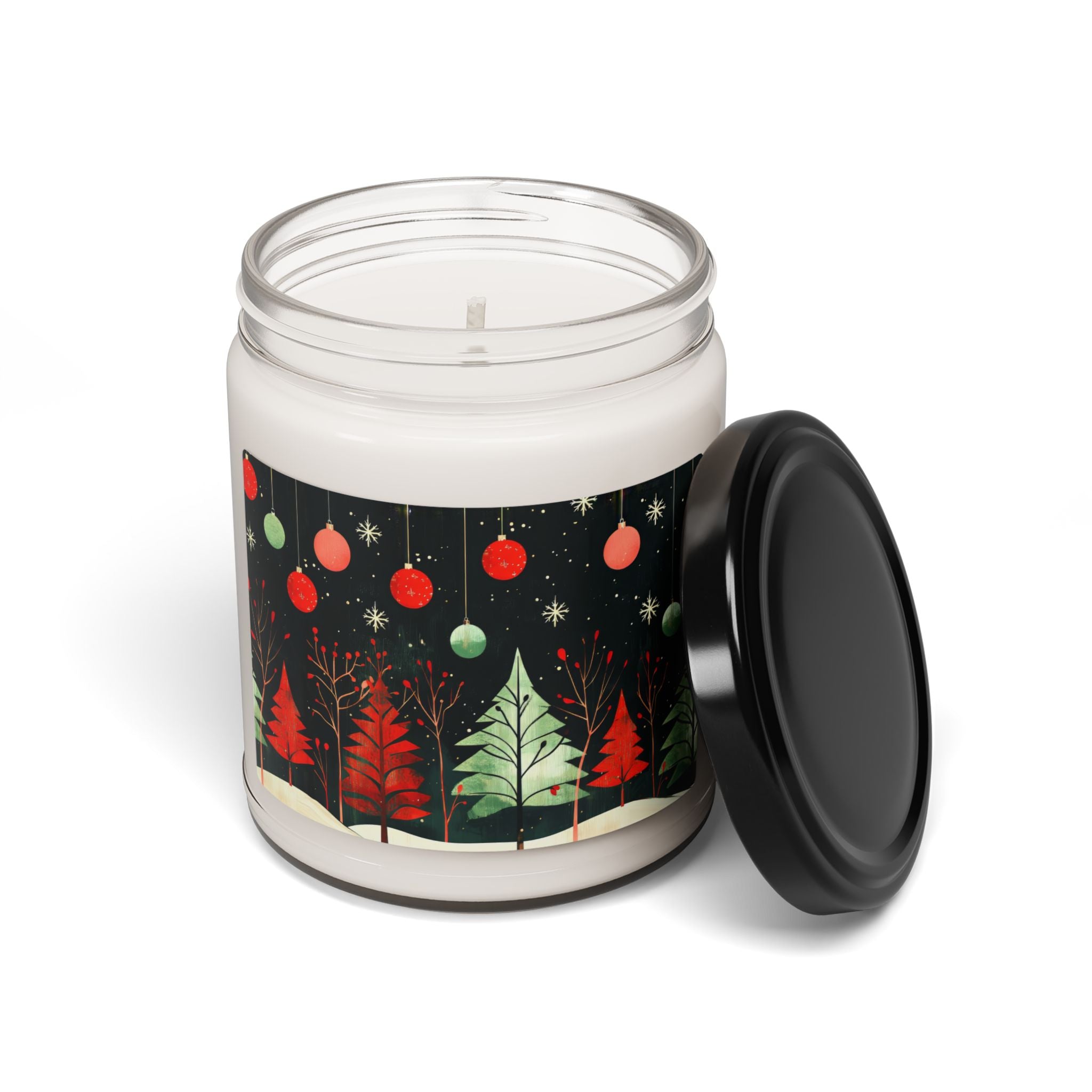Candle jar with Christmas design on a white background