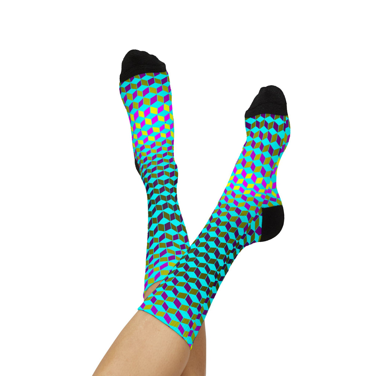 Neon Cube Cascade Socks