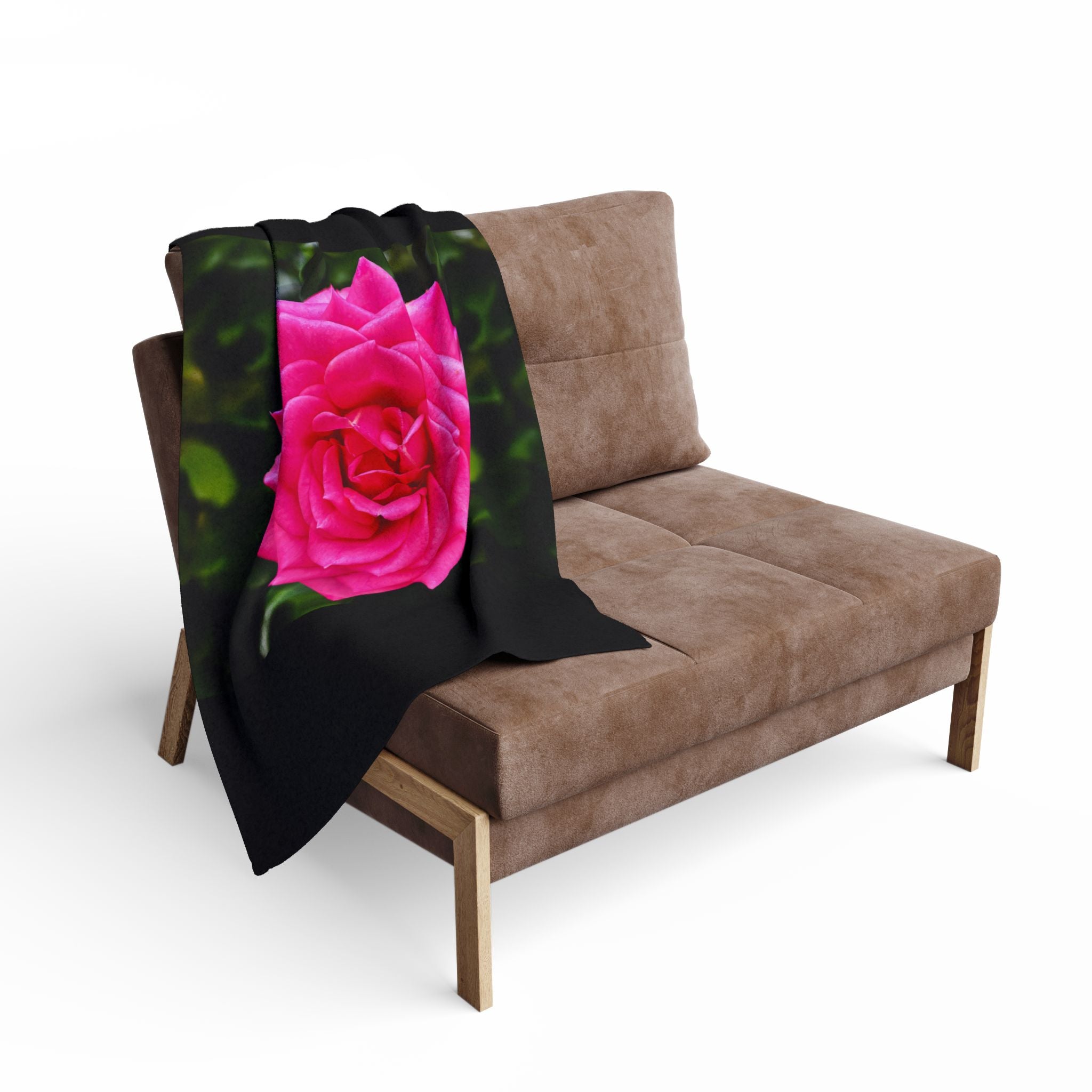 Pink Rose on Black Fleece Blanket