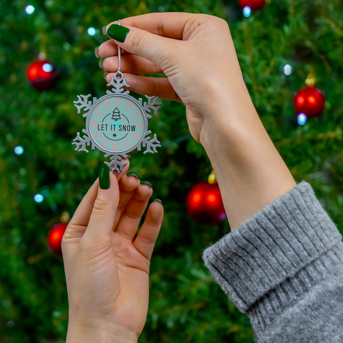 Let it Snow on Gray - Pewter Snowflake