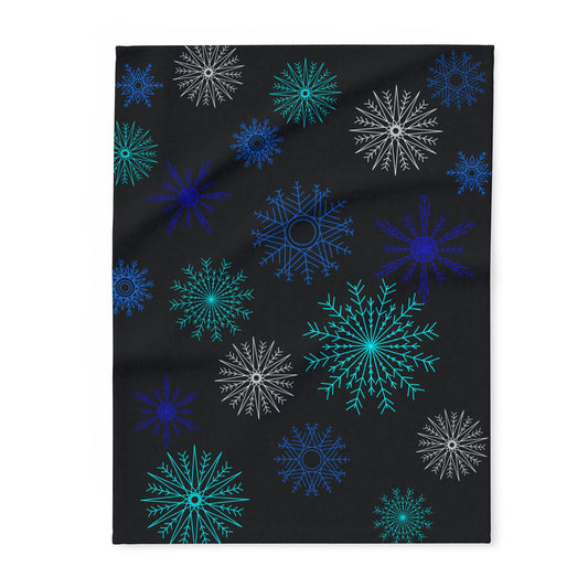 Snowfall in Bloom - Black Fleece Blanket
