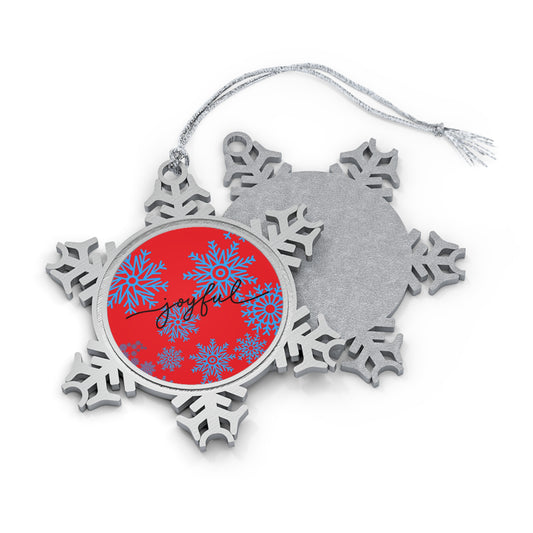 Joyful Snow on Red - Pewter Snowflake