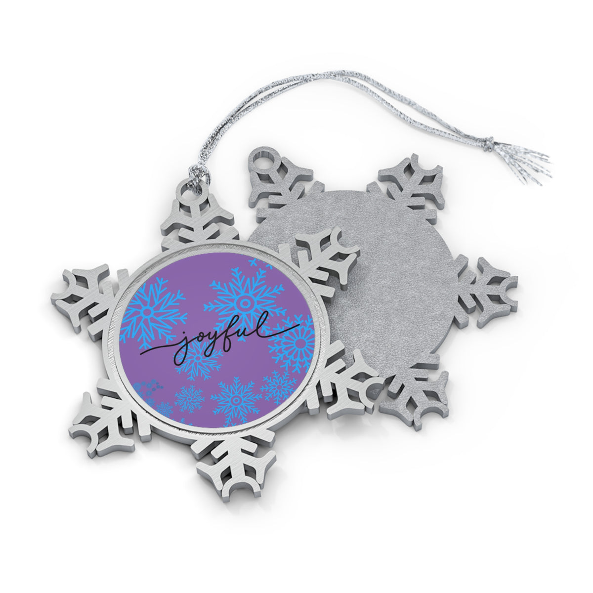 Joyful Snow on Purple - Pewter Snowflake
