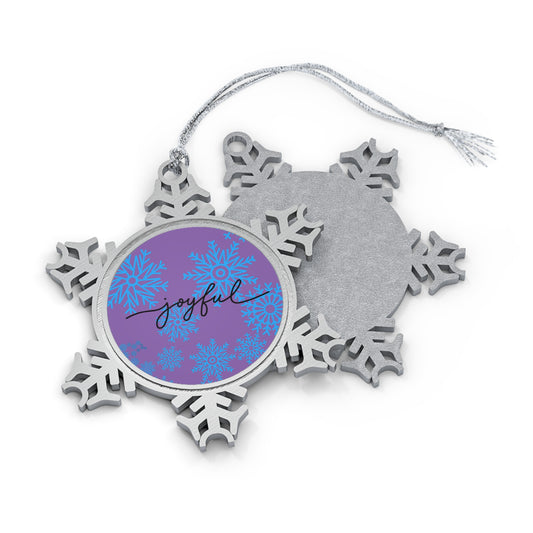 Joyful Snow on Purple - Pewter Snowflake