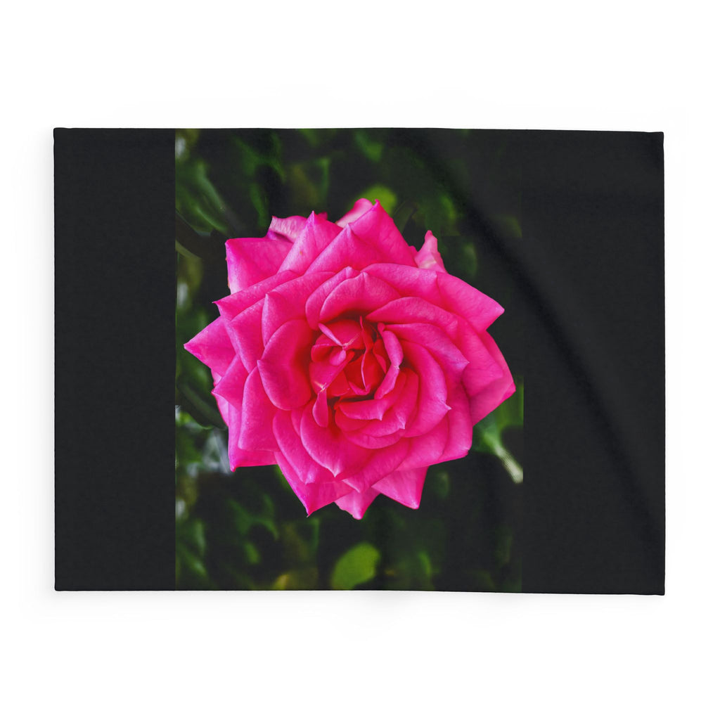 Pink Rose on Black Fleece Blanket