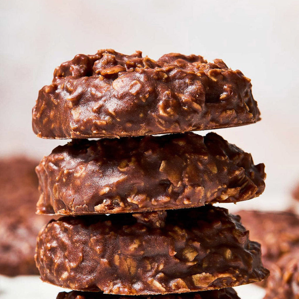Stack of chocolate cookies with a blurred background