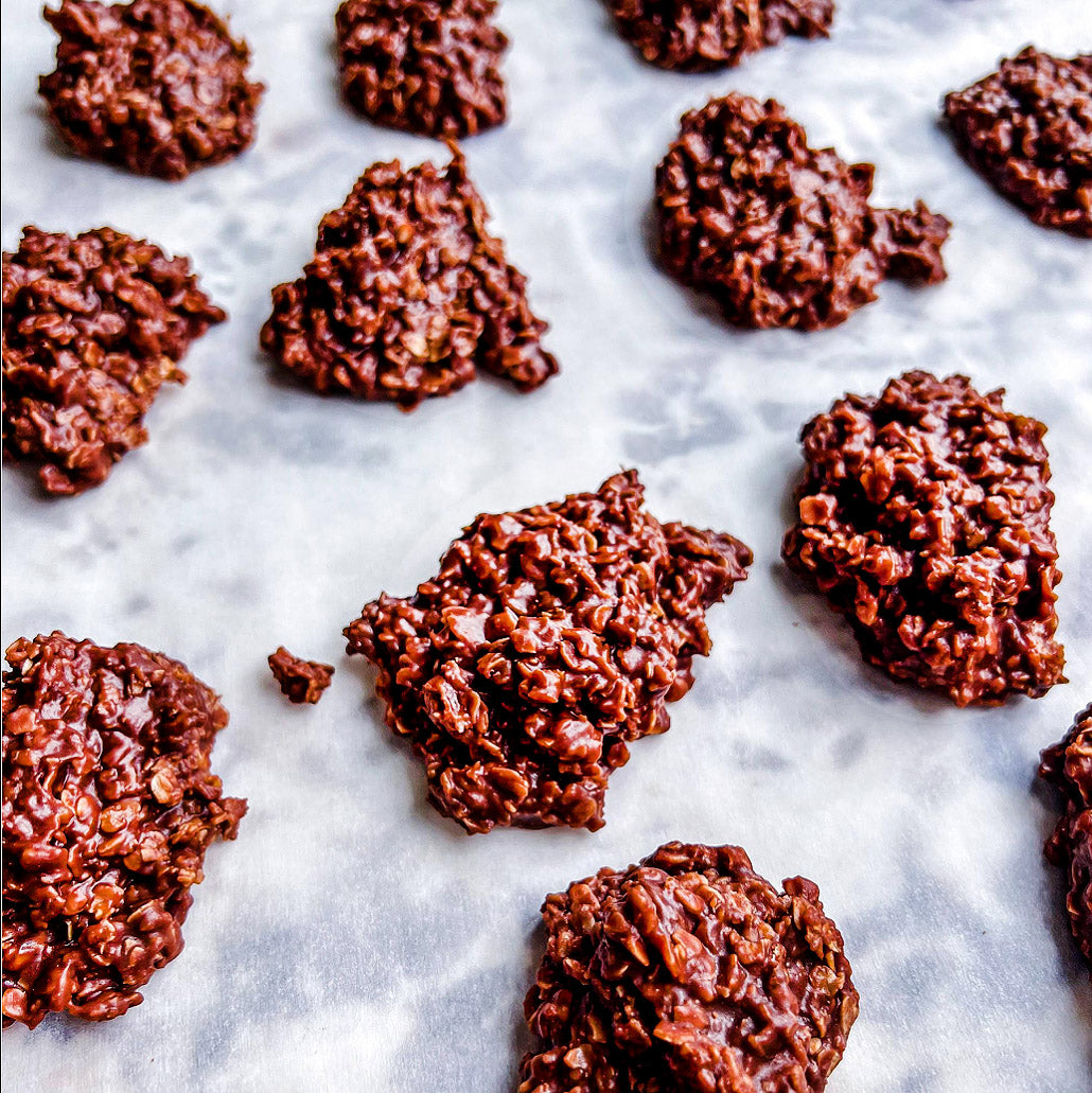Chocolate cookies on a baking sheet