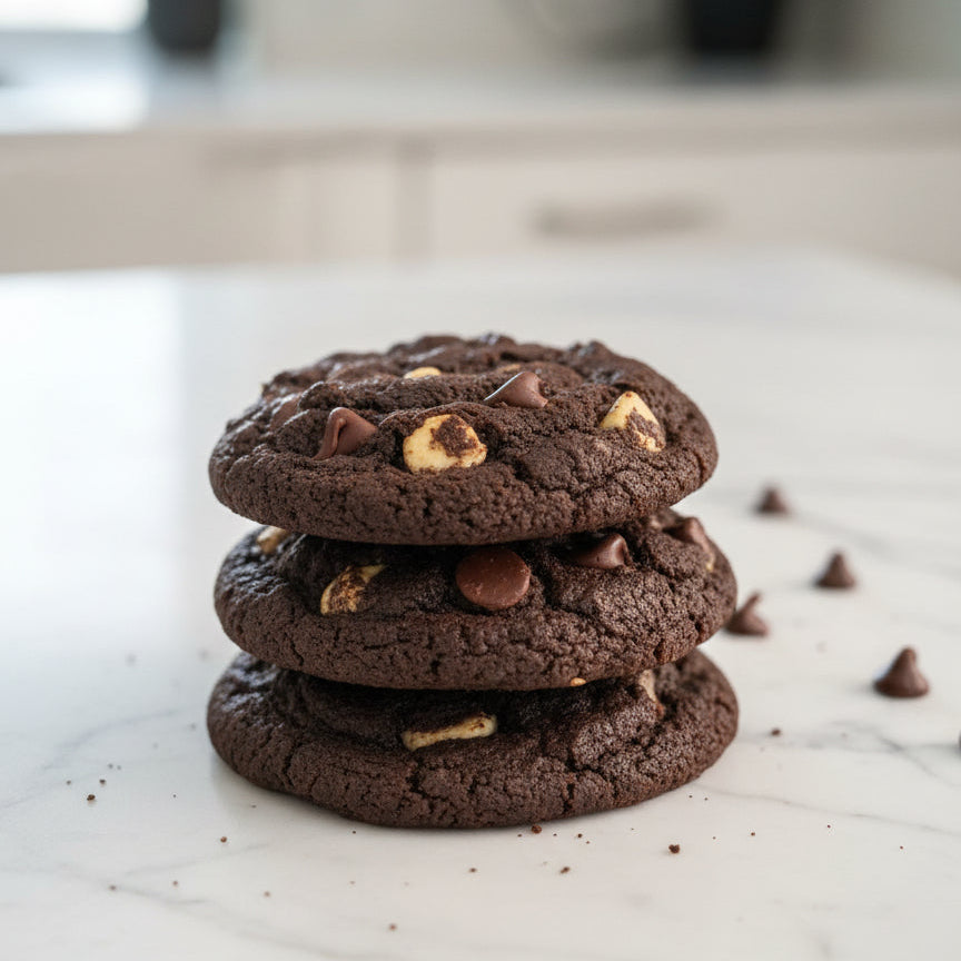 Baked cookies on a baking tray with a close-up view.