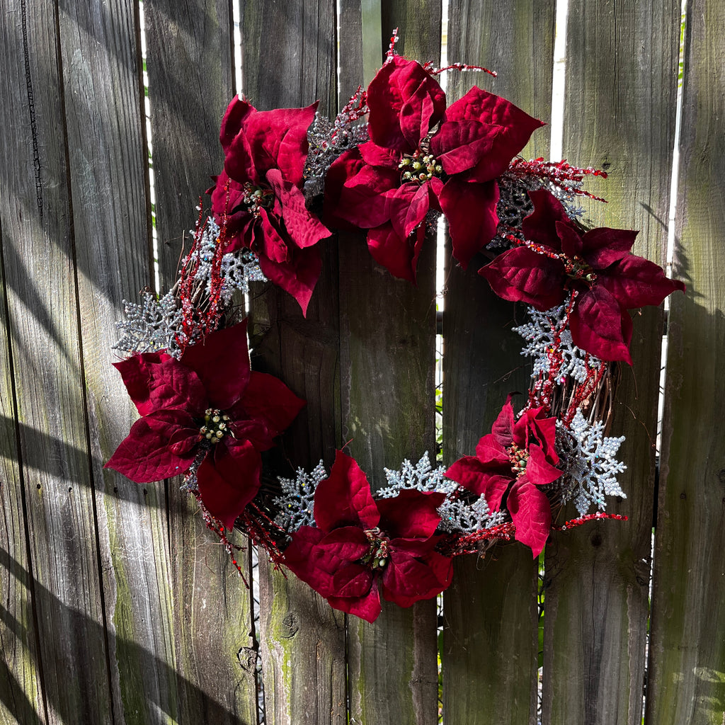Red Poinsettia & Snowflake Wreath