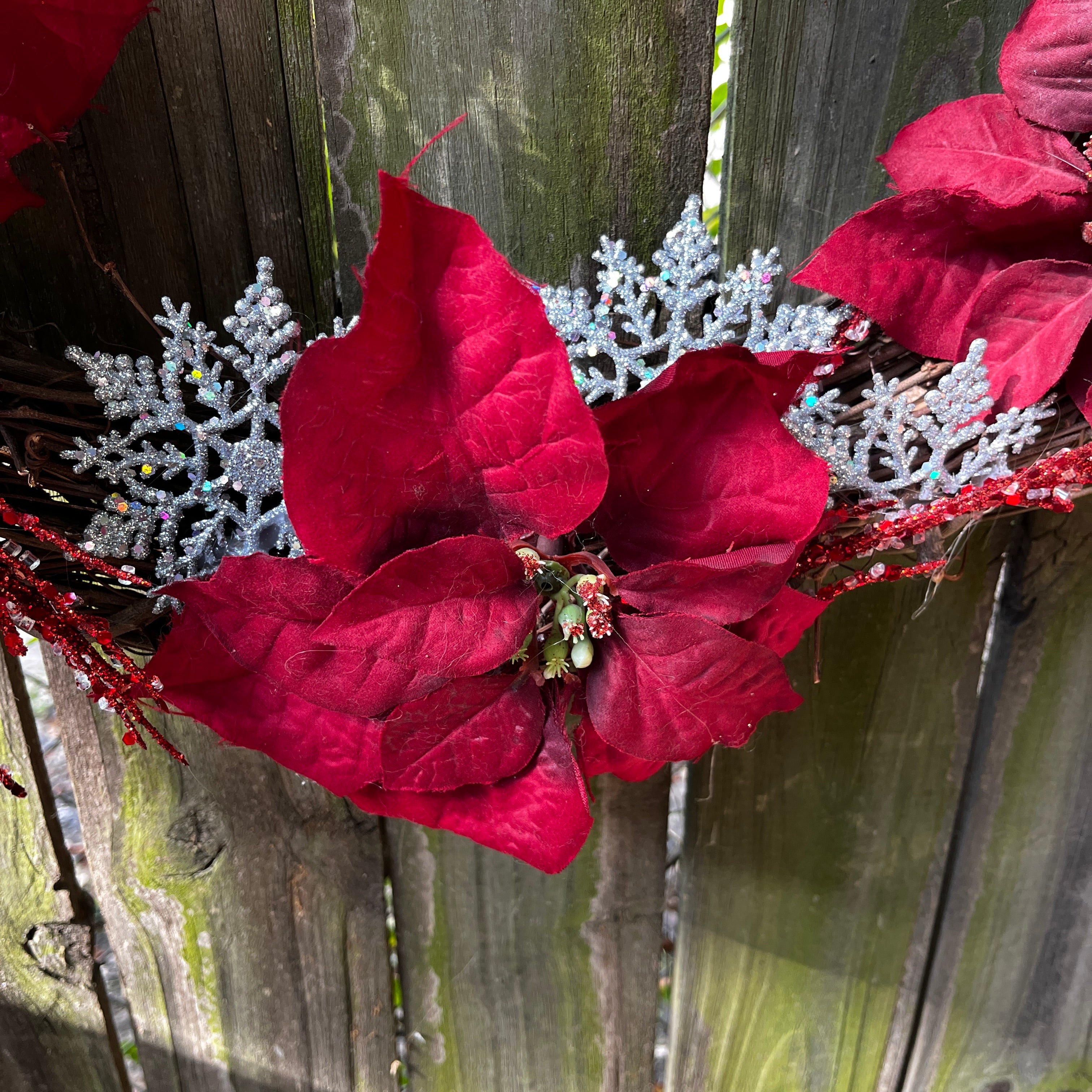 Red Poinsettia & Snowflake Wreath