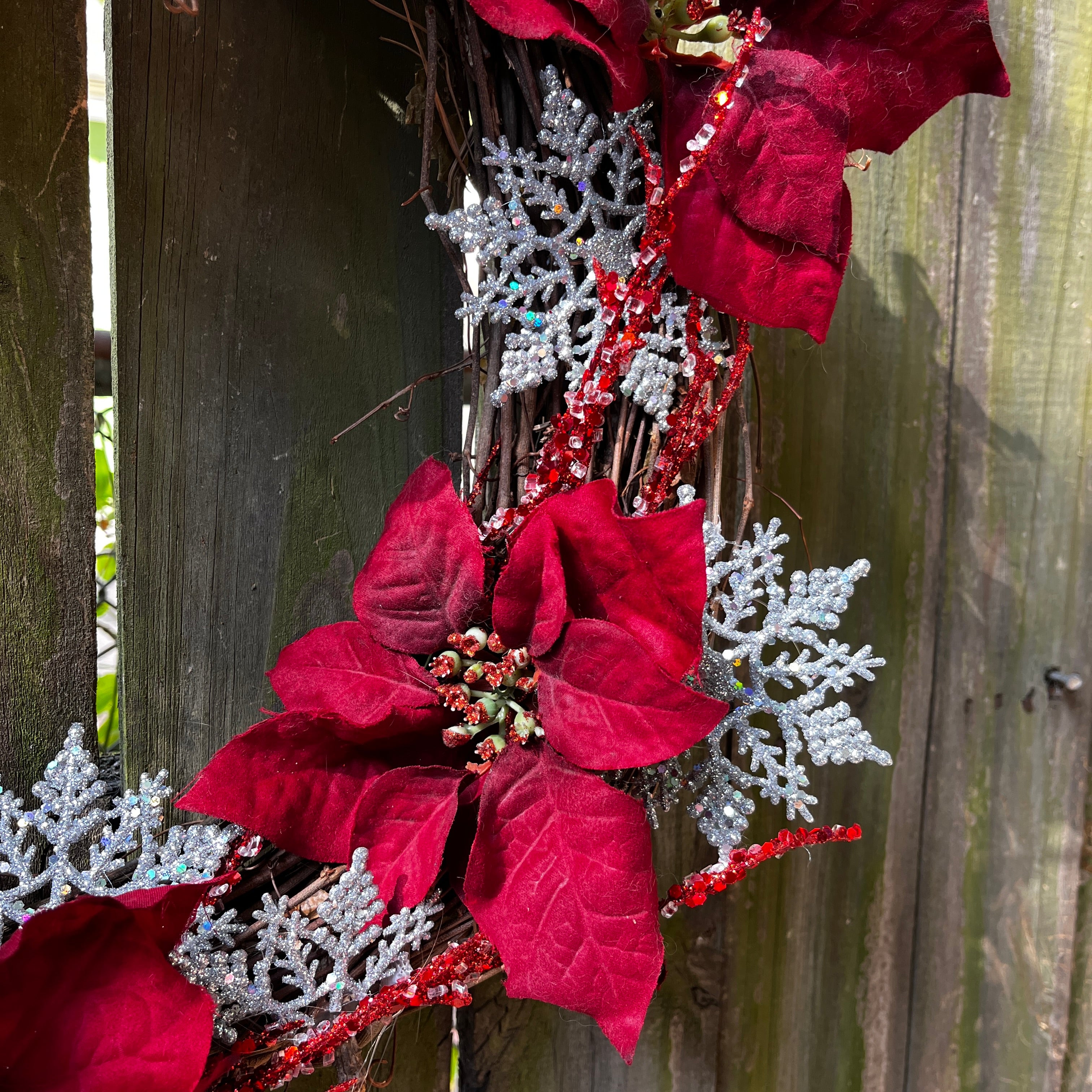 Red Poinsettia & Snowflake Wreath