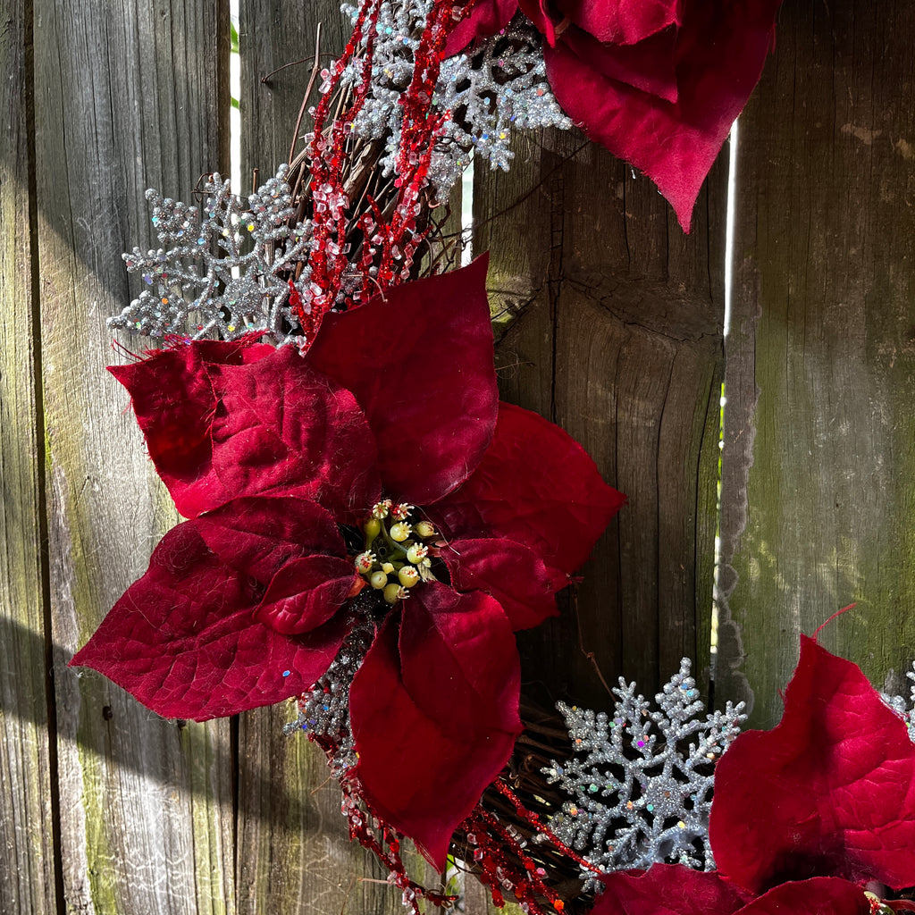 Red Poinsettia & Snowflake Wreath