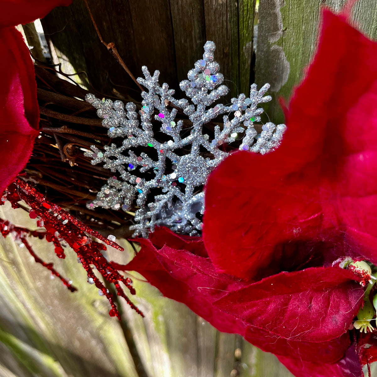 Red Poinsettia & Snowflake Wreath