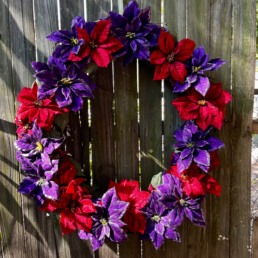 30" Purple & Red Poinsettia Wreath