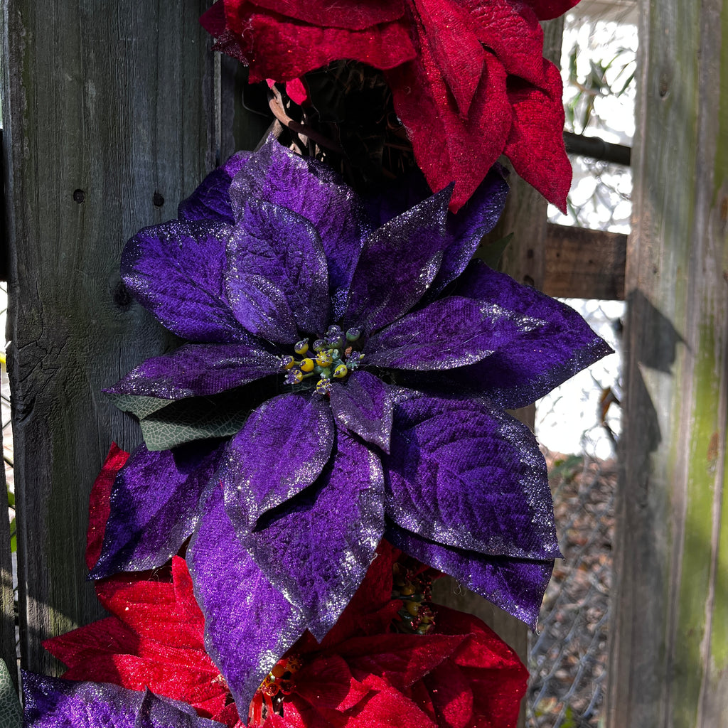 30" Purple & Red Poinsettia Wreath