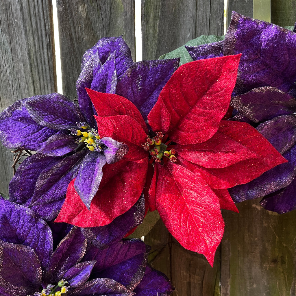 30" Purple & Red Poinsettia Wreath