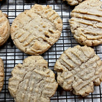 Peanut butter cookies on a cooling rack
