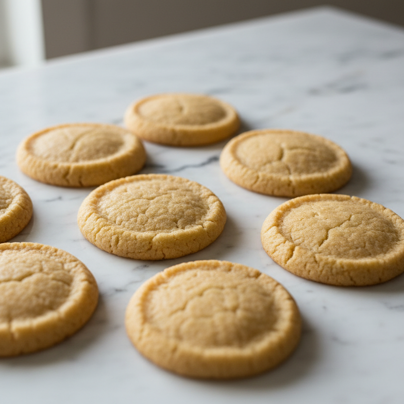 round sugar cookies on white marble counter without any frosting 